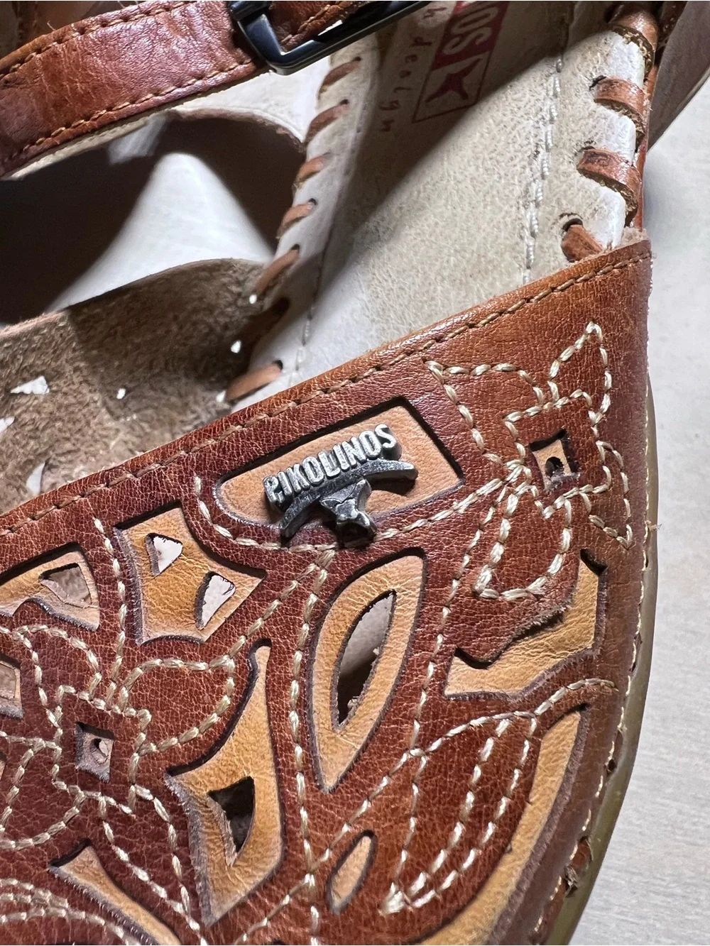 Pikolinos Leather Laser Cut Wedge Shoes Brown Ankle-Strap Sandals 41 Women’s